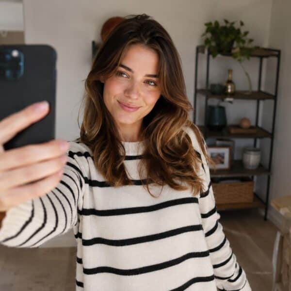 femme se prenant en selfie avec une pause naturelle