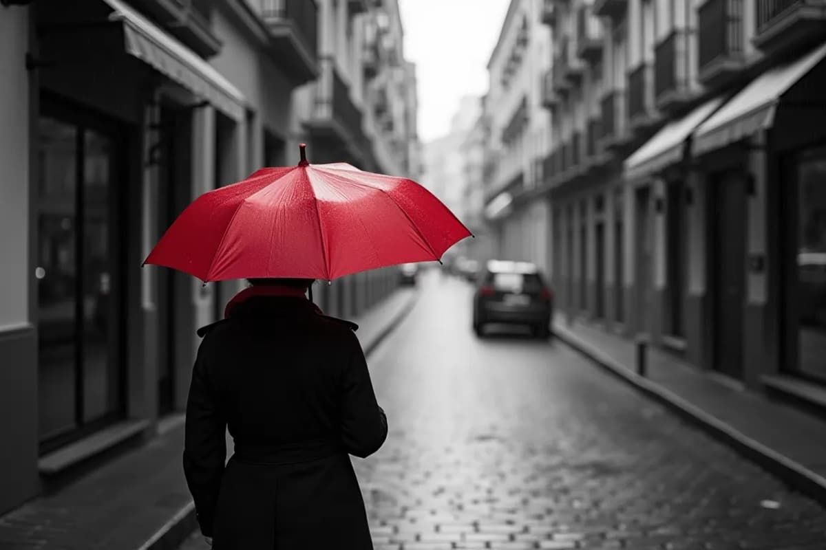 photo noir et blanc avec une touche de rouge